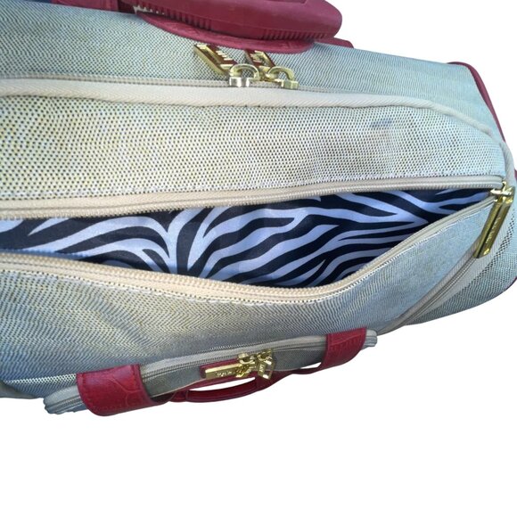 Nicole Miller Womens Beige & Red Rolling Tote Bag With Front Pocket - Picture 10 of 15